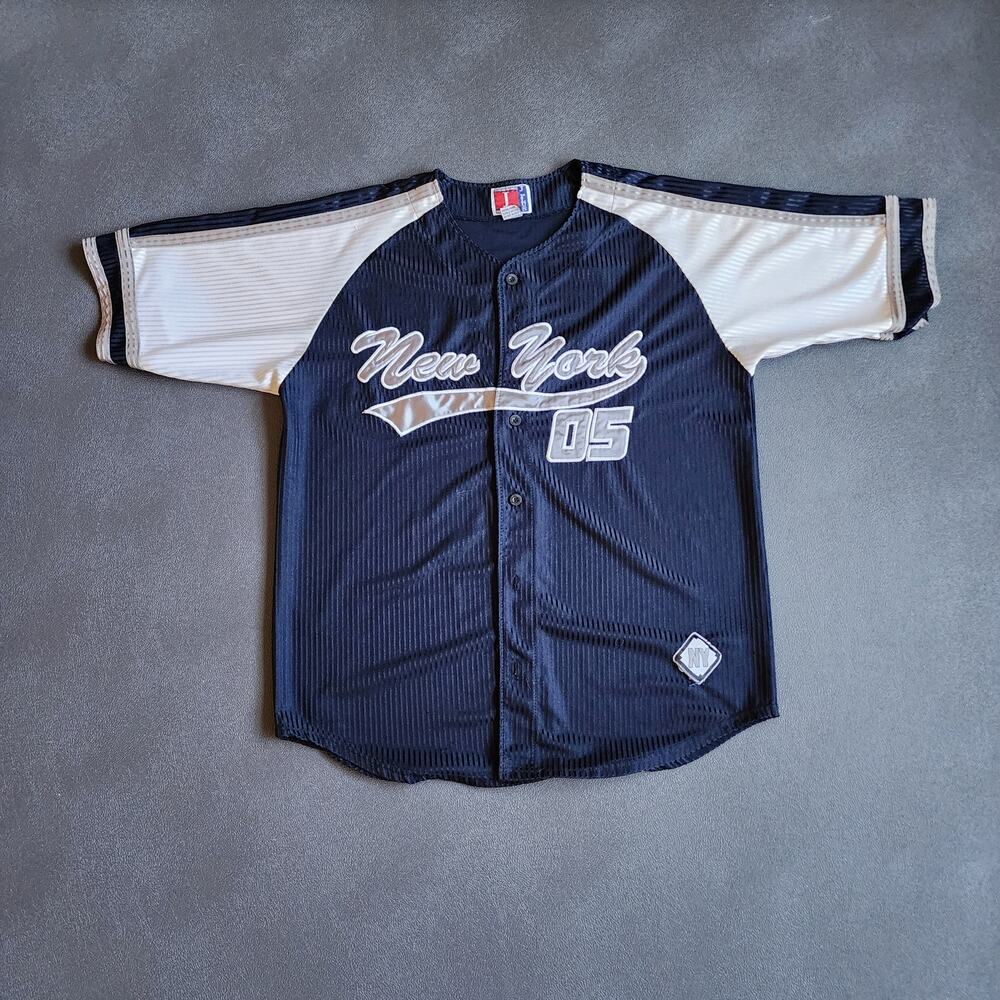 Vintage New York Baggy J Plus Navy Button Down Jersey Shirt XL